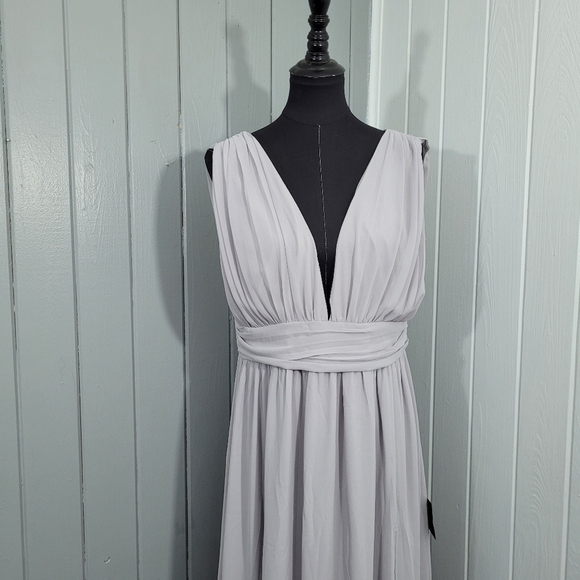 Lulu's Heavenly Hues Women's XL Light Grey Maxi Dress Bridesmaid Party Prom - Picture 2 of 15